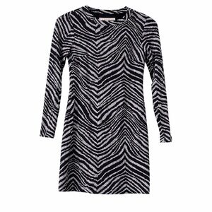 Trina Turk Zebra Print Long Sleeve Fitted Dress Black Gray Size P